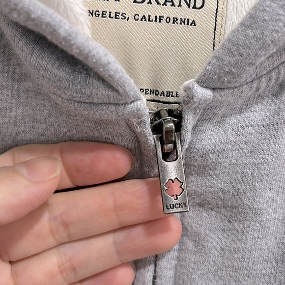 Lucky Brand Girls' Plush Lined Hoodie Jacket Gray L 14 / 16 Zipper Floral Beige - Picture 4 of 7
